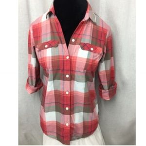 Eddie Bauer Pink Grey Plaid Camp Shirt Ladies Sm